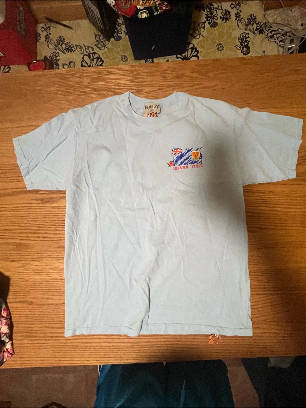 Vintage Pirana Joe Graphic T-Shirt | Light Blue -Large Grand Turks